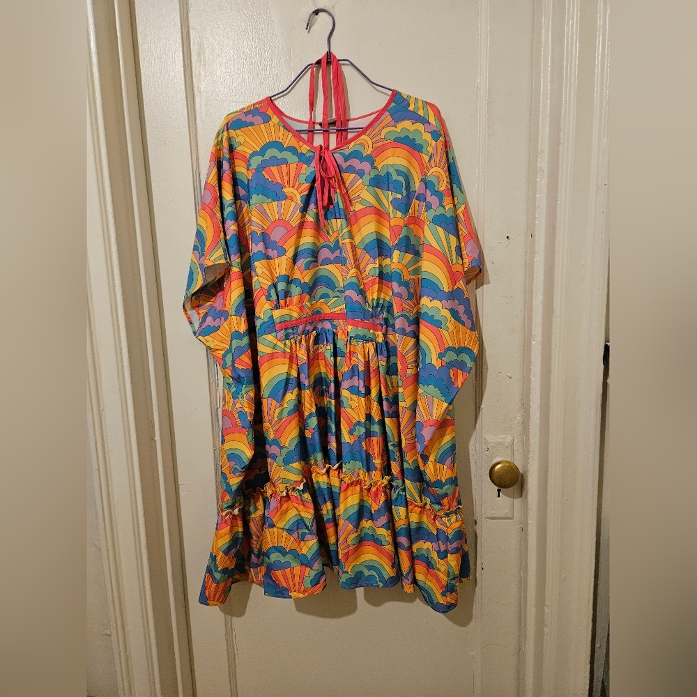 Unique Vintage Smak Parlour Happy Groovy Rainbows Mini Caftan PLUS SIZE